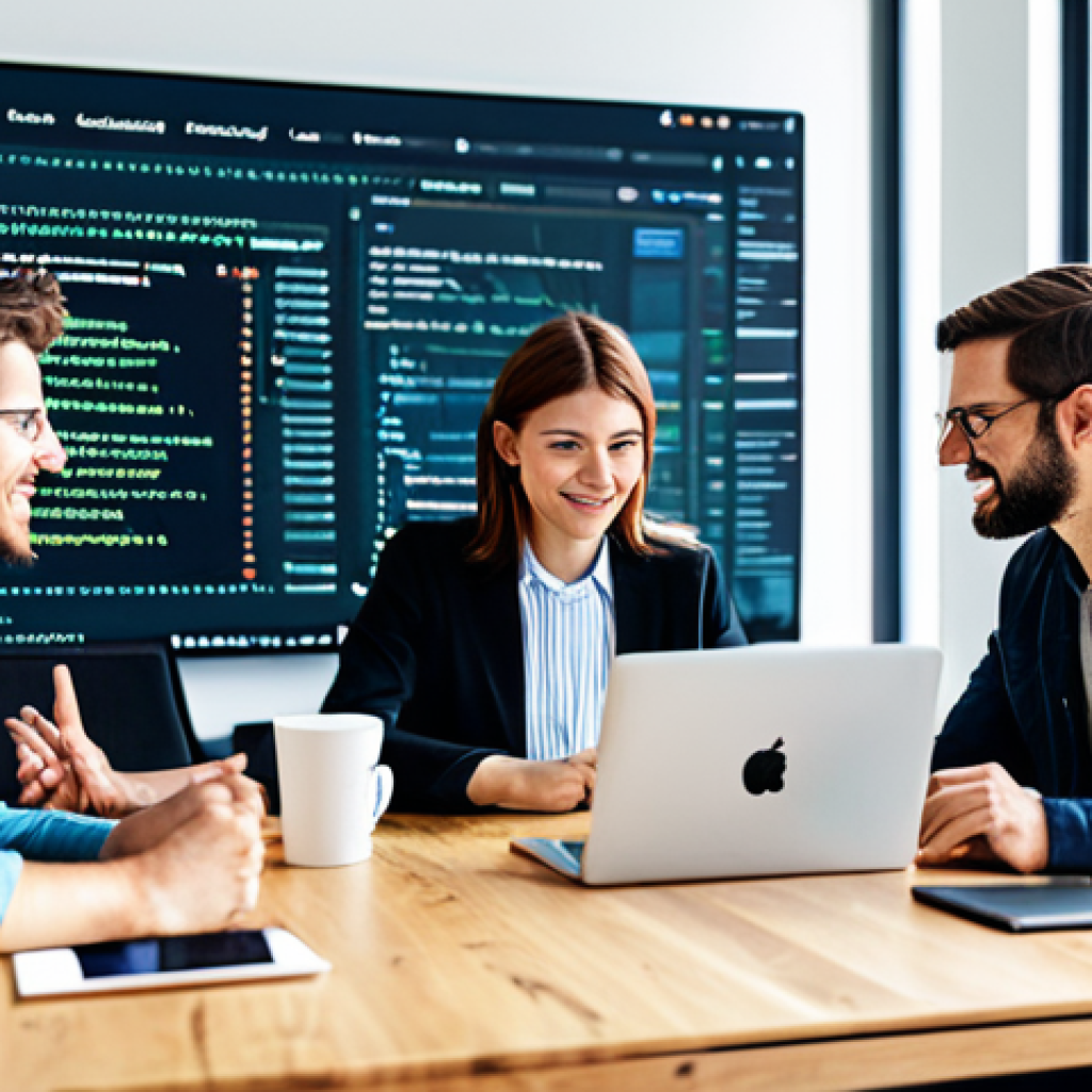 **

"A diverse group of people collaborating around a digital interface displaying open-source code. They are in a bright, modern co-working space, fully clothed, wearing casual and professional attire. The atmosphere is collaborative and positive. Safe for work, appropriate content, family-friendly, professional setting, perfect anatomy, correct proportions, natural pose, high resolution, well-formed hands, proper finger count, natural body proportions."

**