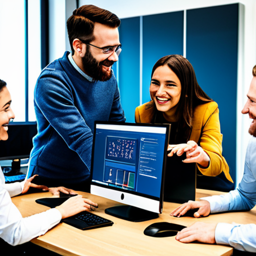 **

A diverse group of people collaboratively working on a digital project using open-source software, displayed on large monitors in a modern co-working space. They are all fully clothed in professional attire, engaged and smiling. The scene emphasizes teamwork and innovation. Safe for work, appropriate content, perfect anatomy, correct proportions, natural pose, well-formed hands, proper finger count, professional, modest, family-friendly.

**