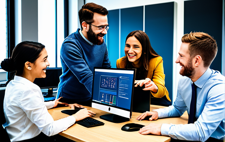 **

A diverse group of people collaboratively working on a digital project using open-source software, displayed on large monitors in a modern co-working space. They are all fully clothed in professional attire, engaged and smiling. The scene emphasizes teamwork and innovation. Safe for work, appropriate content, perfect anatomy, correct proportions, natural pose, well-formed hands, proper finger count, professional, modest, family-friendly.

**
