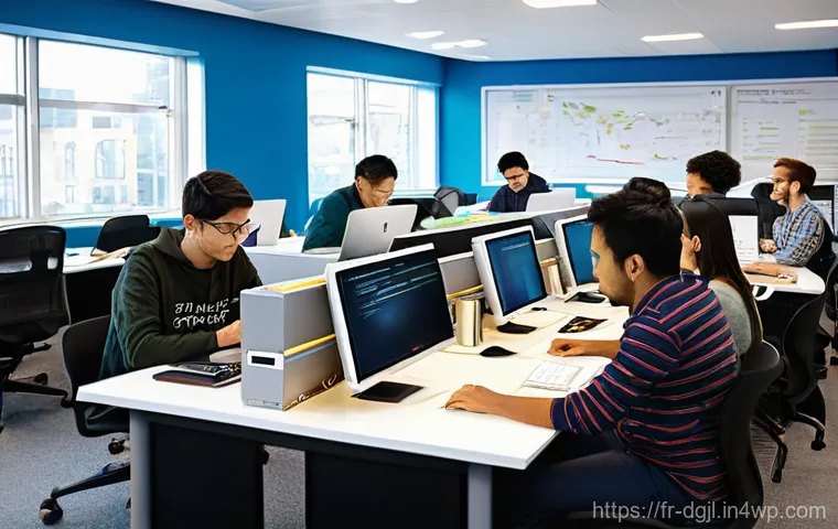 디지털 공유지와 공동 창작 문화 - **Prompt 1: The Flourishing Digital Commons**
    A vibrant, medium shot of a diverse group of adult...