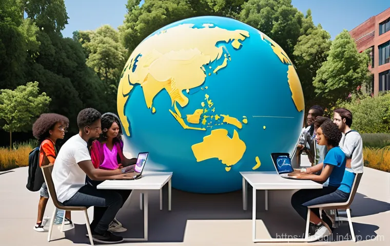 디지털 공유지의 전문가 인터뷰 - **Prompt 1: Global Digital Garden of Knowledge**
    A vibrant, wide-angle shot depicting a diverse ...