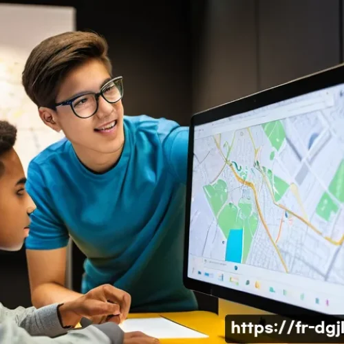 디지털 공유지 관련 주요 이슈 - **Prompt:** "A vibrant, collaborative workspace filled with a diverse group of young adults and teen...