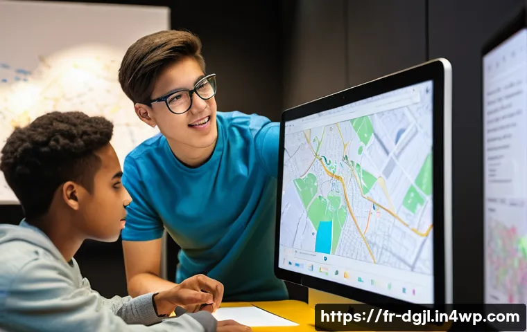 디지털 공유지 관련 주요 이슈 - **Prompt:** "A vibrant, collaborative workspace filled with a diverse group of young adults and teen...