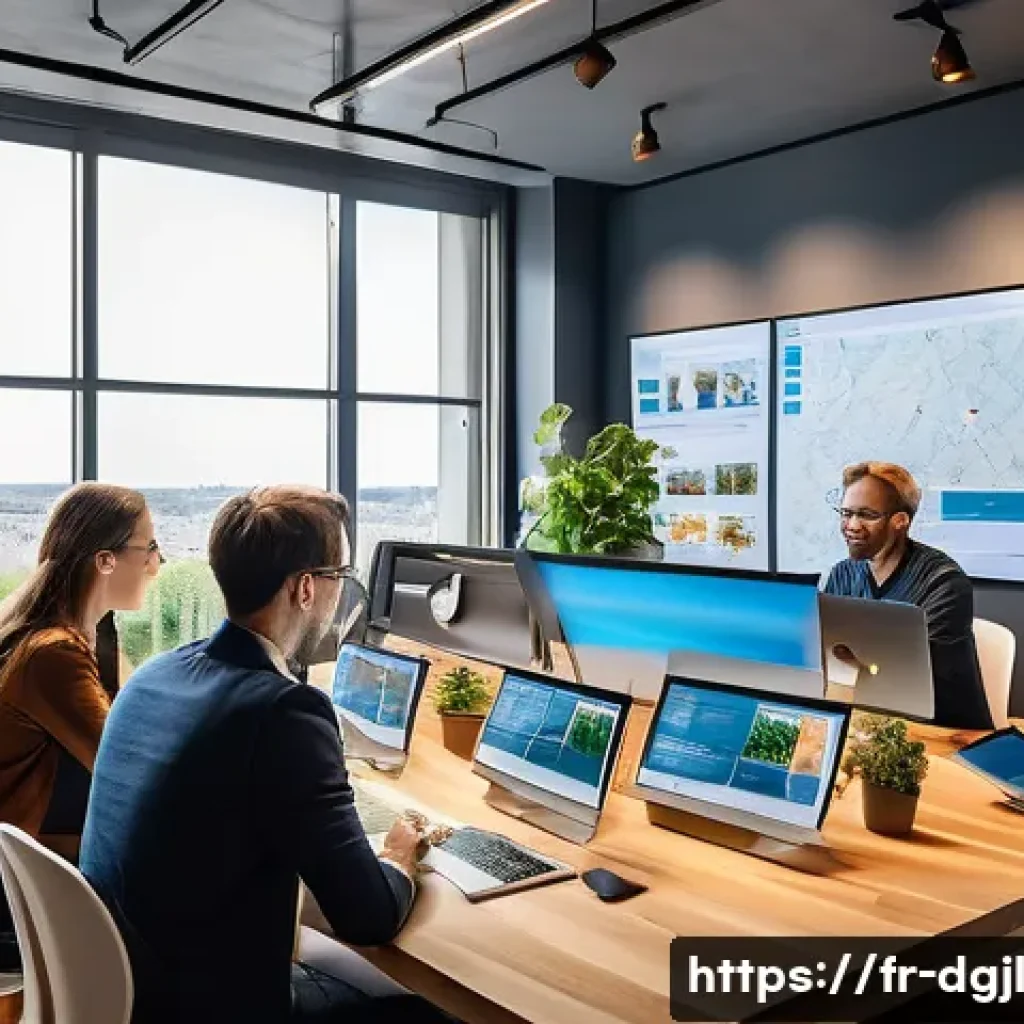 디지털 공유지와 경제적 성장 - A vibrant digital co-creation workspace featuring diverse professionals from France collaborating on...