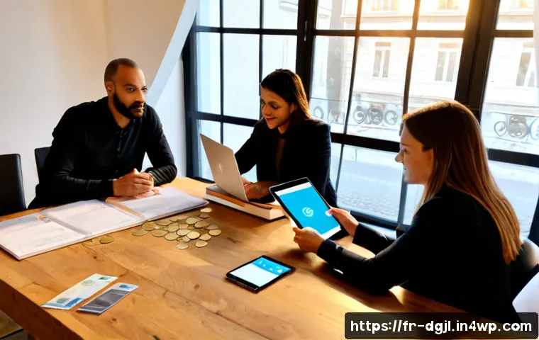 Home 17 디지털 공유지의 디지털 자산 관리 - Photorealistic modern French coworking space, a diverse team of adults collaboratively managing shar...